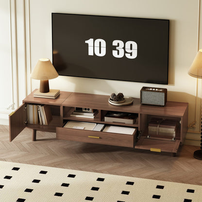 Dark Brown TV Stand with Storage - 75" TVs, Pine Wood