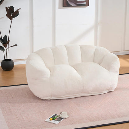 Beige Faux Fur Floor Lazy Sofa for Living Room Comfort
