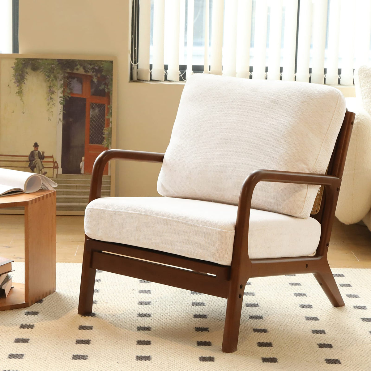 White Fabric Accent Chair - Bedroom Reading Chair for Living Room