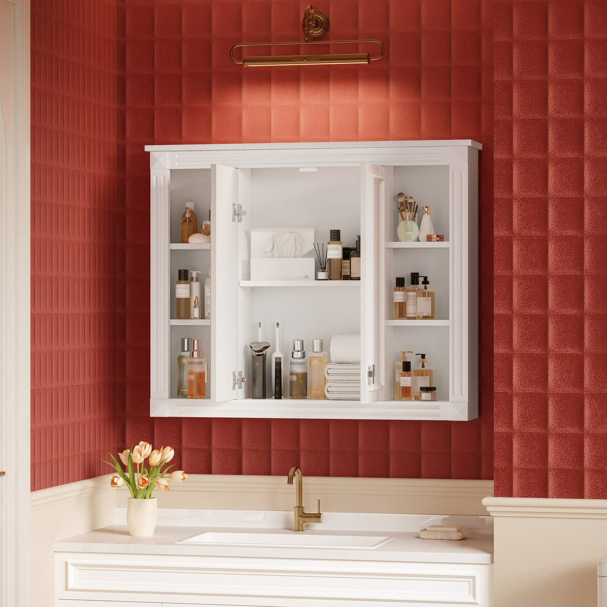 Modern Wall Mounted Bathroom Cabinet with Adjustable Shelves in White