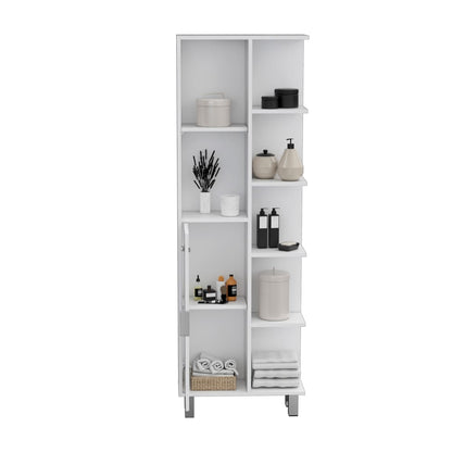 White Engineered Wood Bathroom Storage Cabinet with Legs