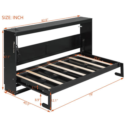 Twin Size Side Folding Murphy Bed Black Space Saving Design for Bedroom