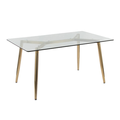 Gold Glass Dining Table with Metal Legs for Modern Dining Room