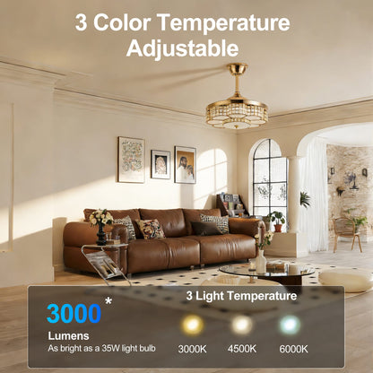 48" Ceiling Fan With Retractable Blades - Gold