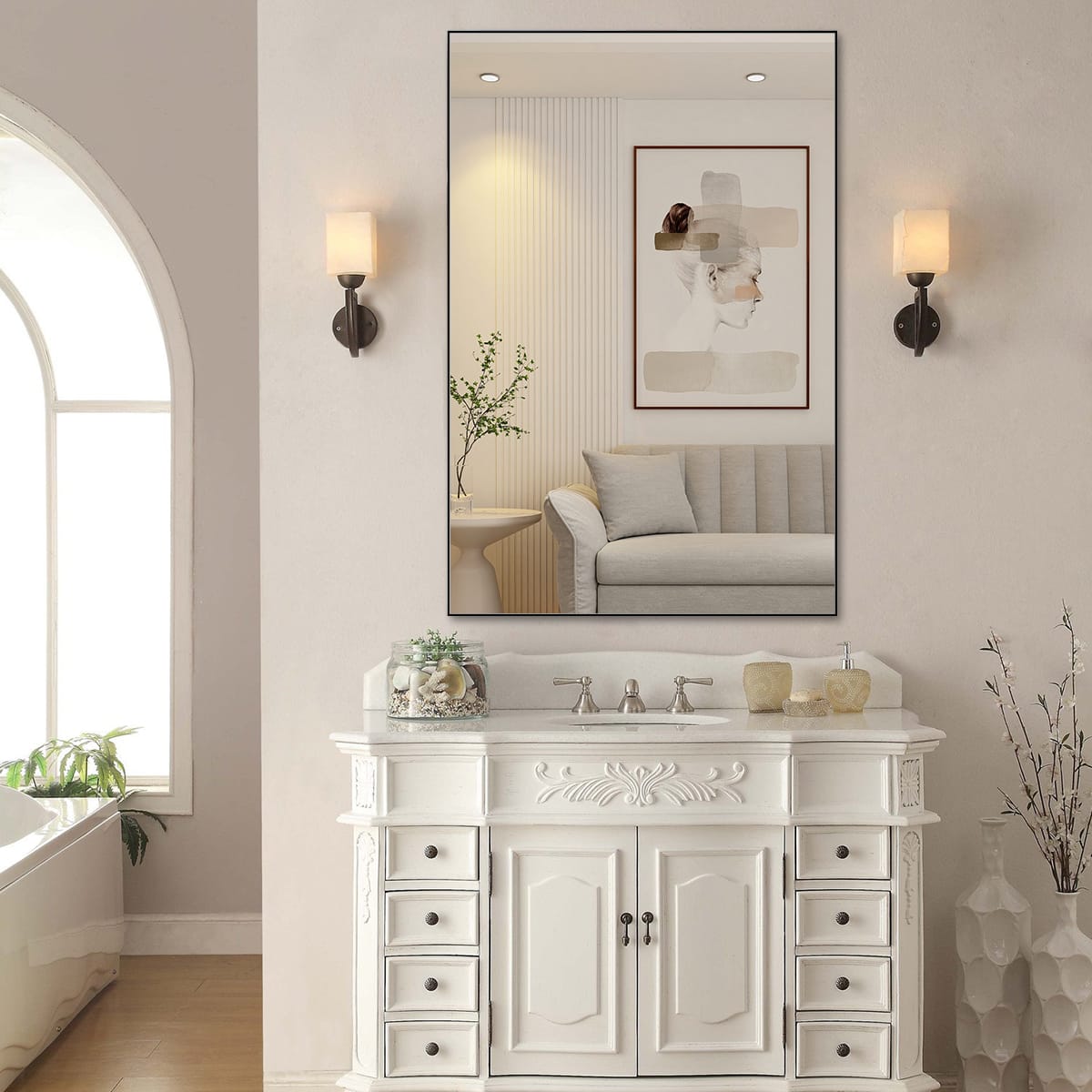 48"x32" Oversized Bathroom Mirror - Black Aluminum Frame