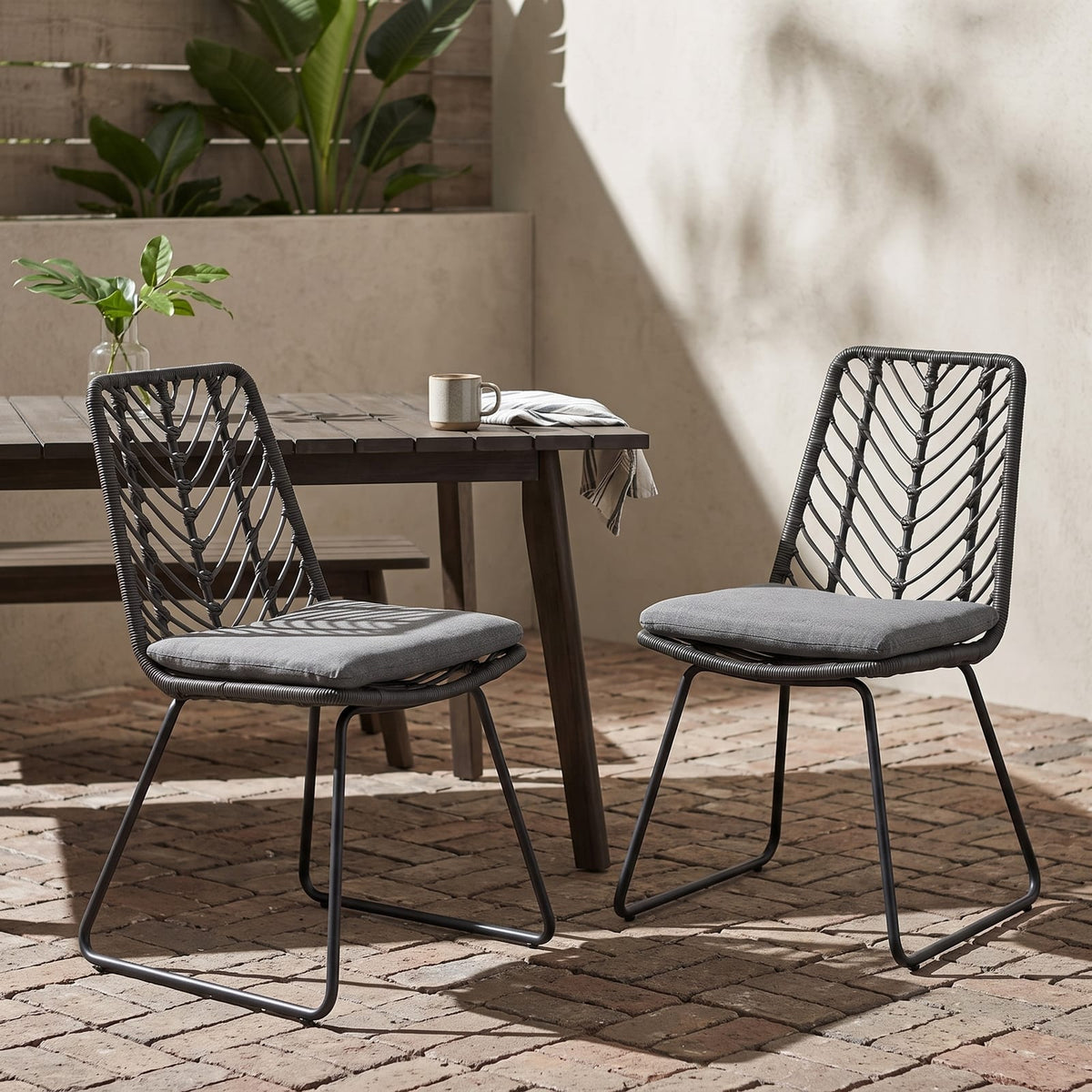 Gray PE Rattan Patio Chairs - 2-Piece Set with Cushions
