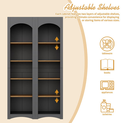 Grey Farmhouse Bookshelf Set of 2 with Adjustable Shelves for Living Room