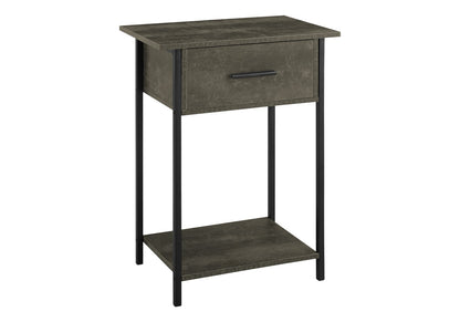 2 Tier Accent Table - Black Metal, Storage Drawer