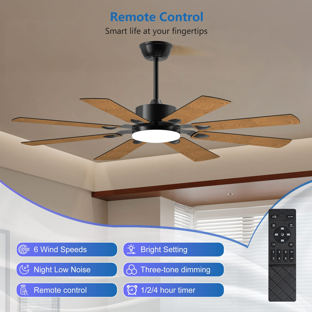 52 Inch Black Iron Ceiling Fan with Lights