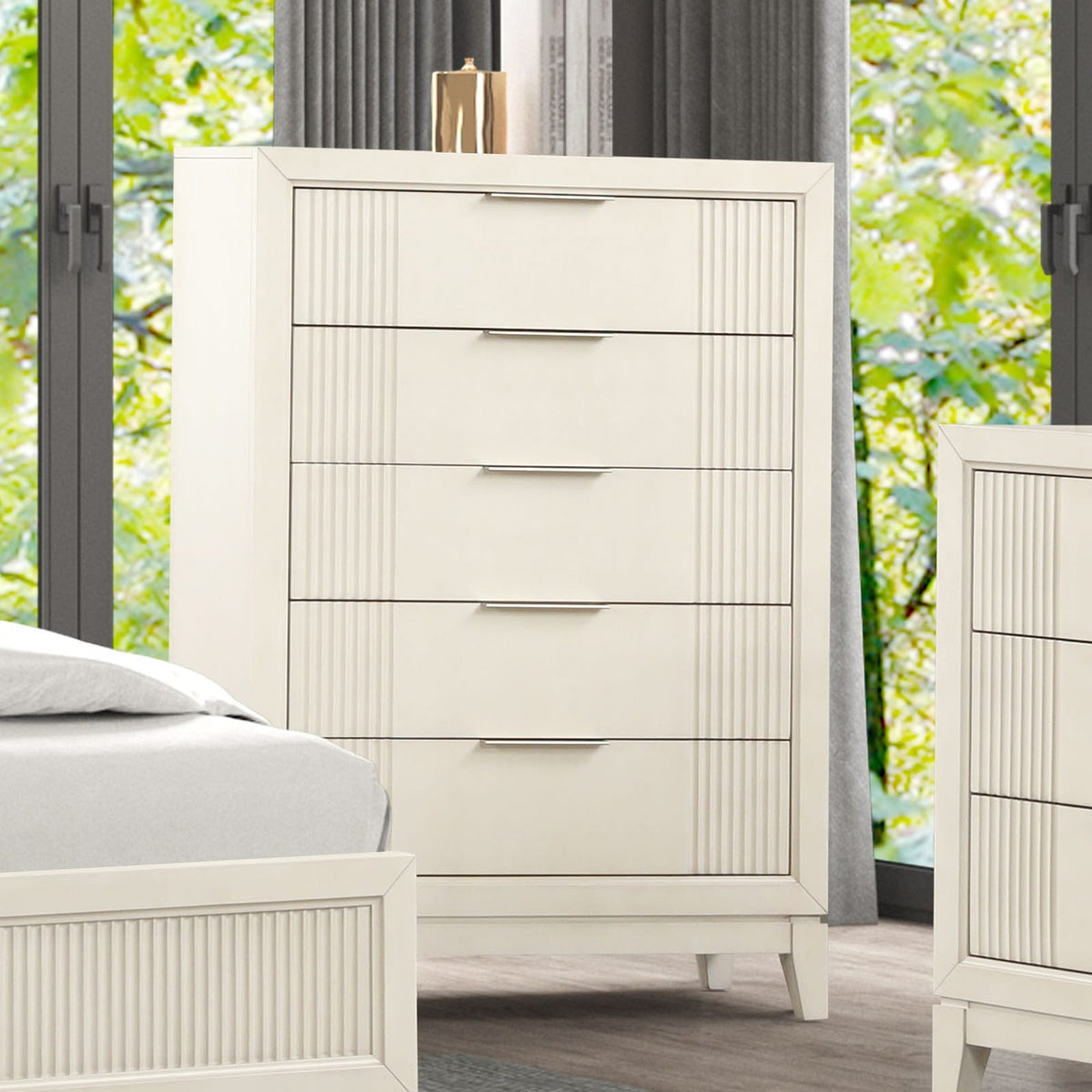 Antique White Solid Wood Chest - Transitional Bedroom Dresser
