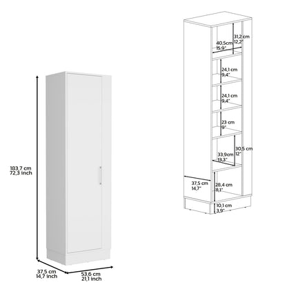 Storage Cabinet 72"H - White | Six Shelves, Broom Hangers
