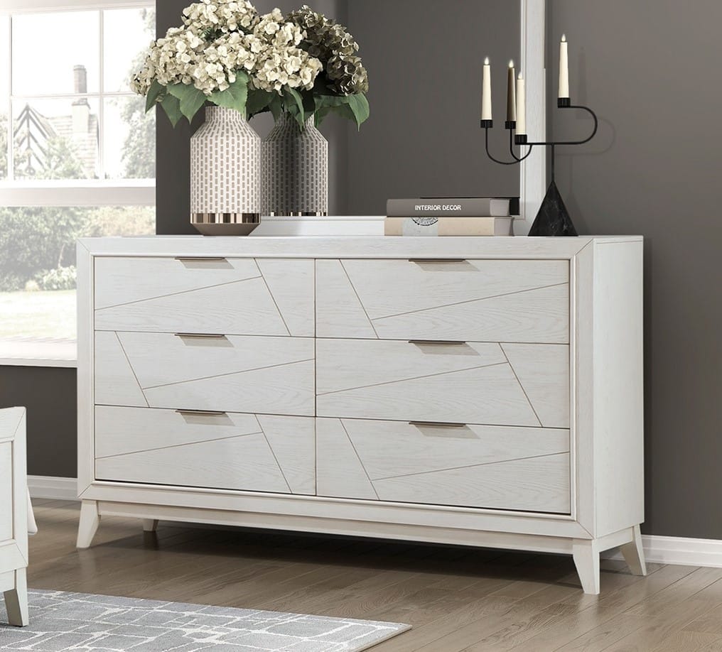 Antique White Dresser - 6 Drawers Modern Bedroom Storage