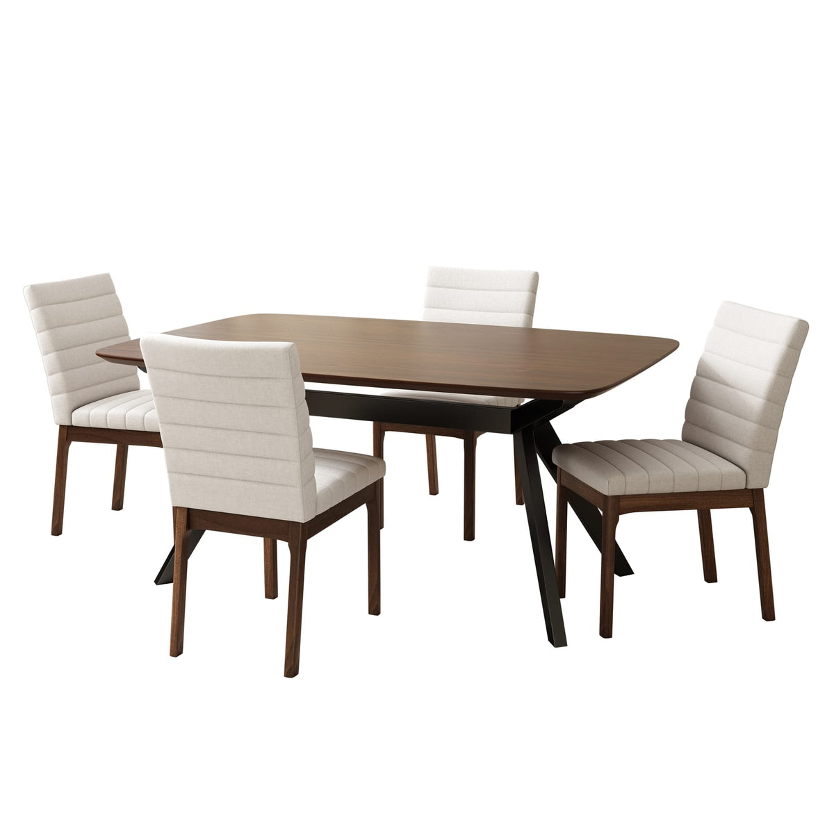 Black & Dark Walnut Dining Table Set - 5 Pieces