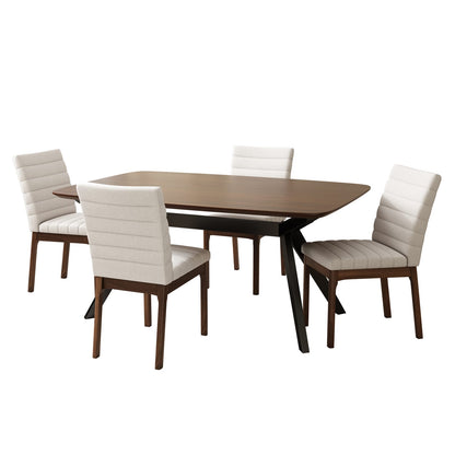 Black & Dark Walnut Dining Table Set - 5 Pieces
