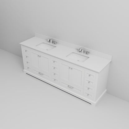 84 Inch White Wood Bathroom Vanity with Marble Top and Faucet