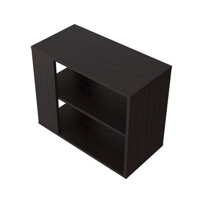 Black Engineered Wood Side Table - 2 Shelves for Living Room