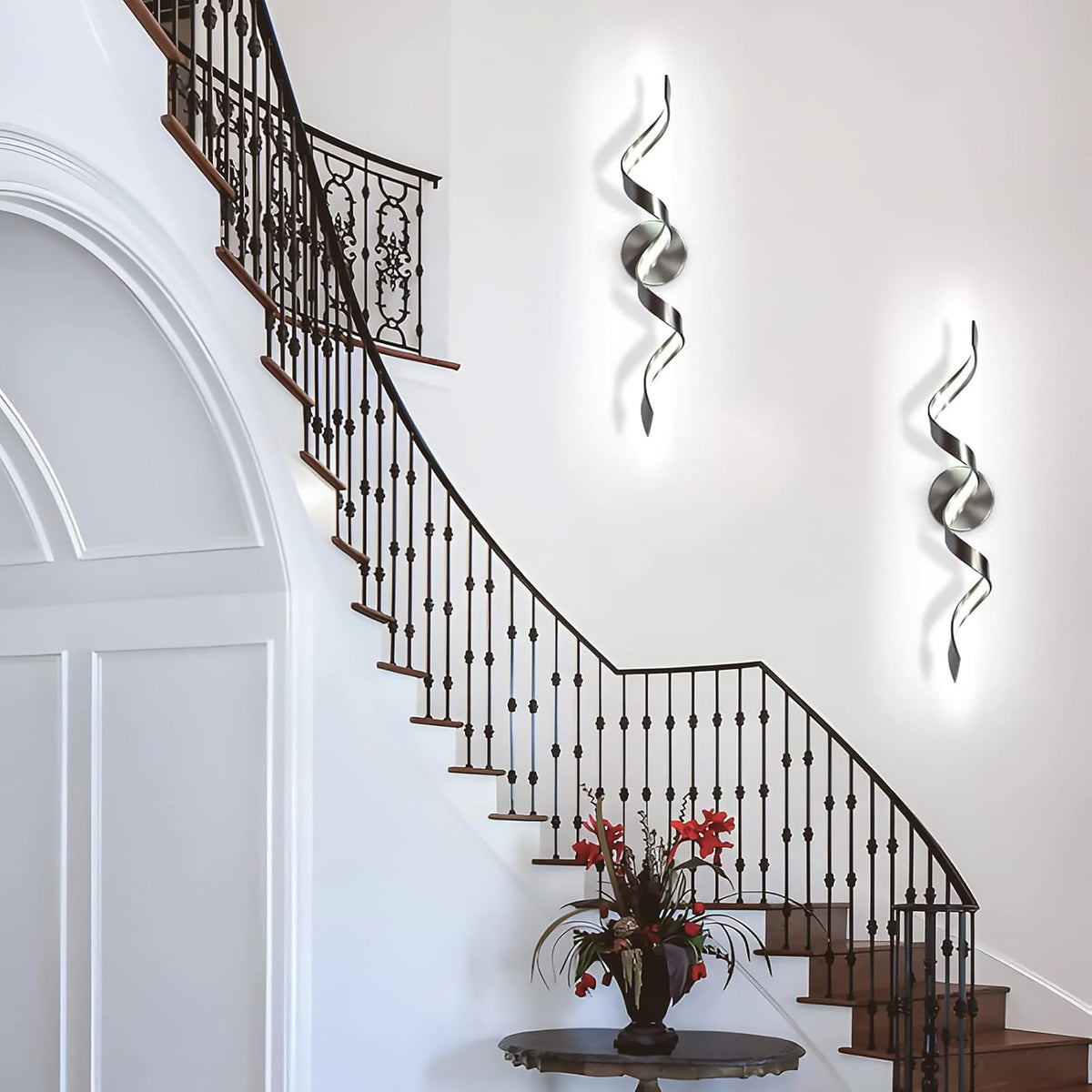 Nickel Metal Bathroom Wall Sconce - Spiral LED Light Fixture