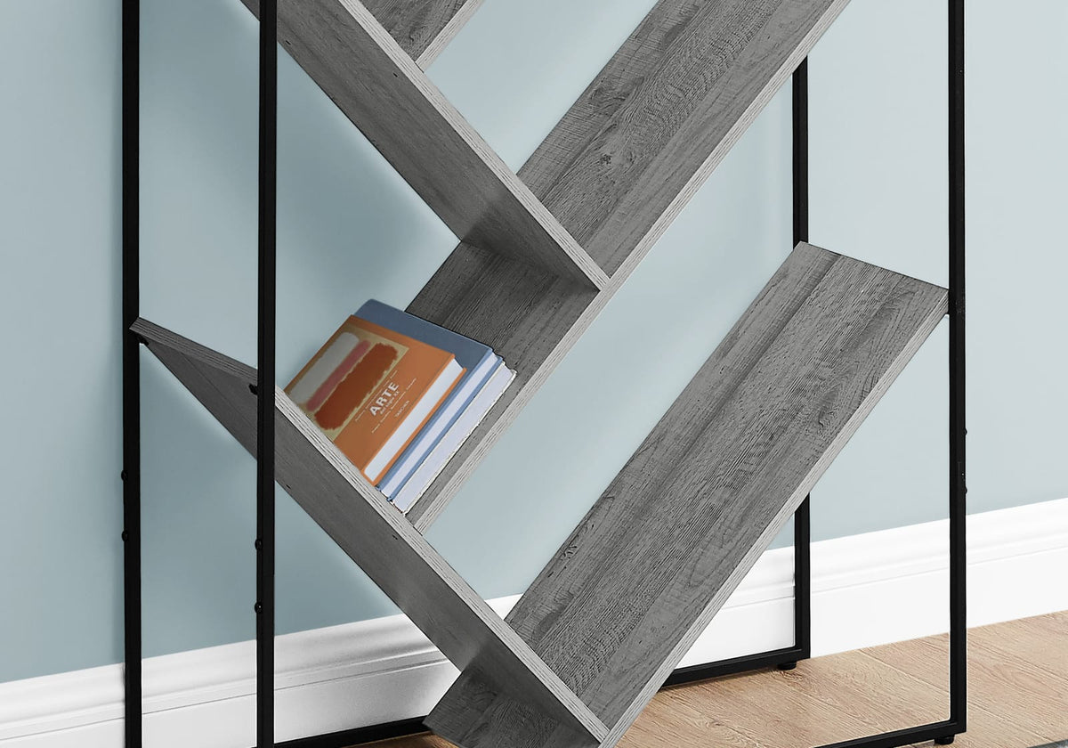 3-Tier Grey Metal Bookshelf - 60" Tall Display Shelf for Living Room