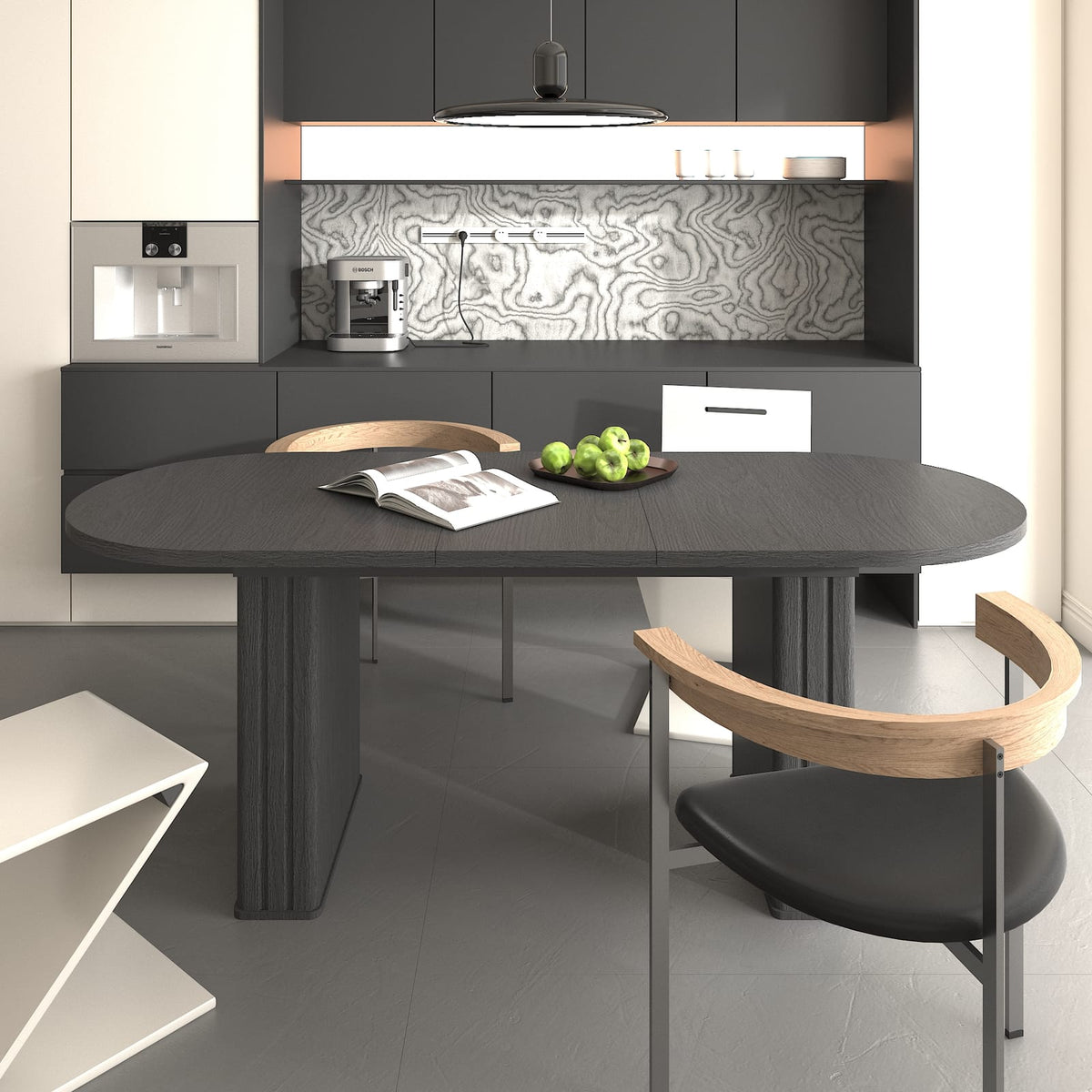 Extendable Black MDF Dining Table for Kitchen or Dining Room