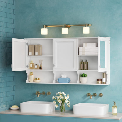 White Bathroom Storage Cabinet Mirror - 55 Inch Wall Mounted Medicine Cabinet