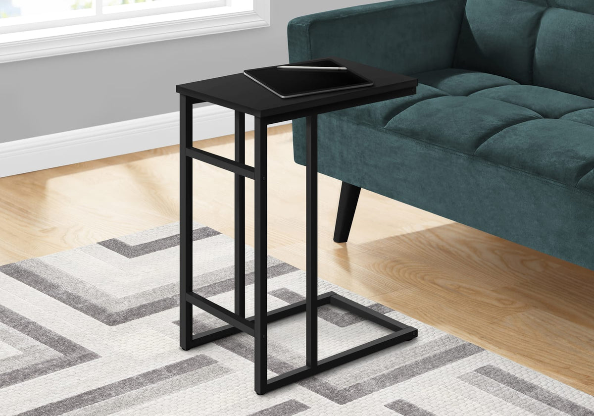 Accent Table, C-Shaped End Table - Black Laminate & Metal