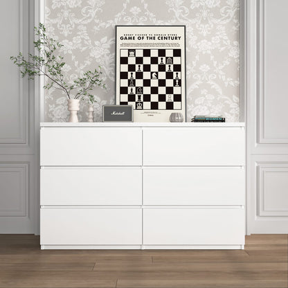 White 6 Drawer Particle Board Dresser for Bedroom Storage