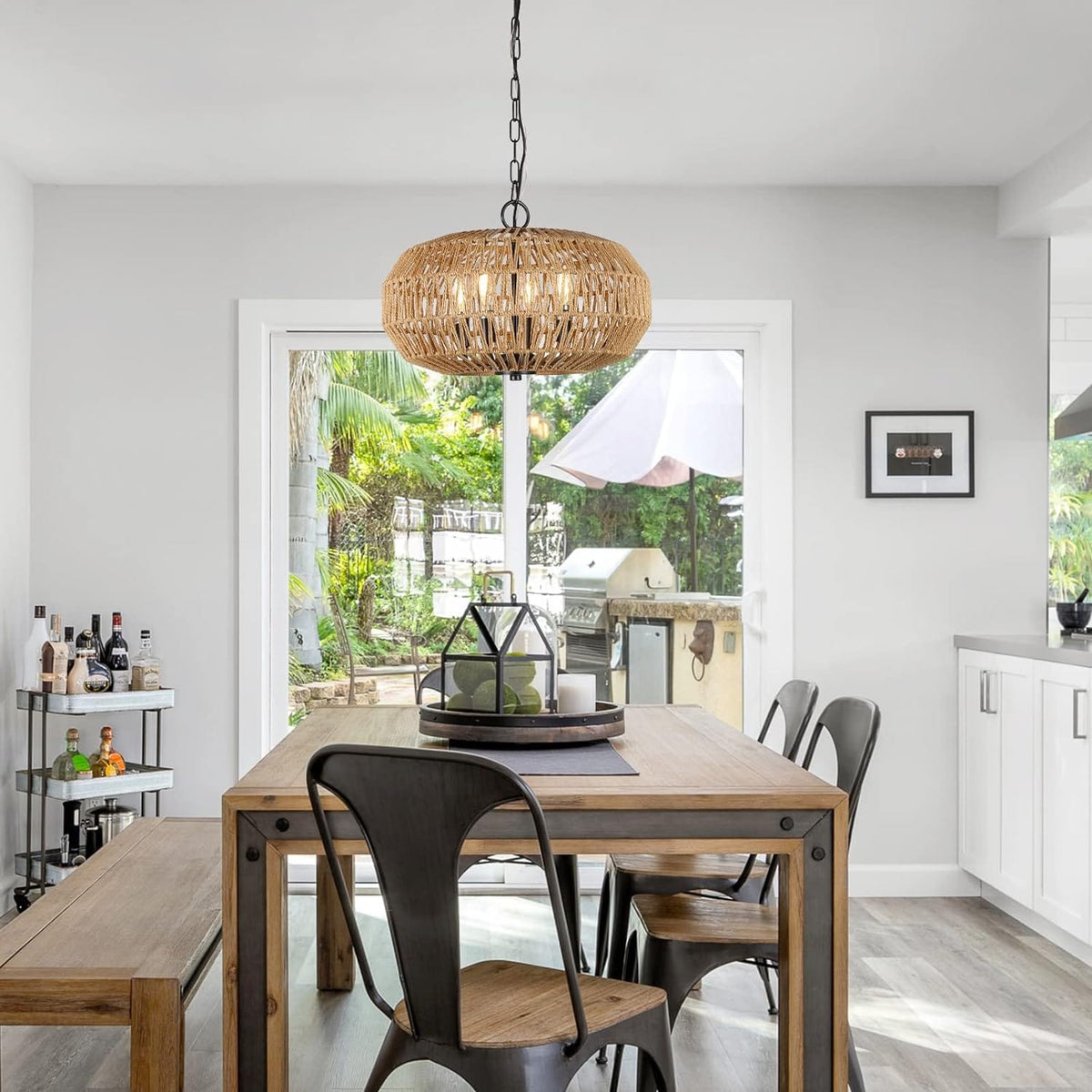 Farmhouse Rattan Pendant Lights - 4-Light Boho Chandelier