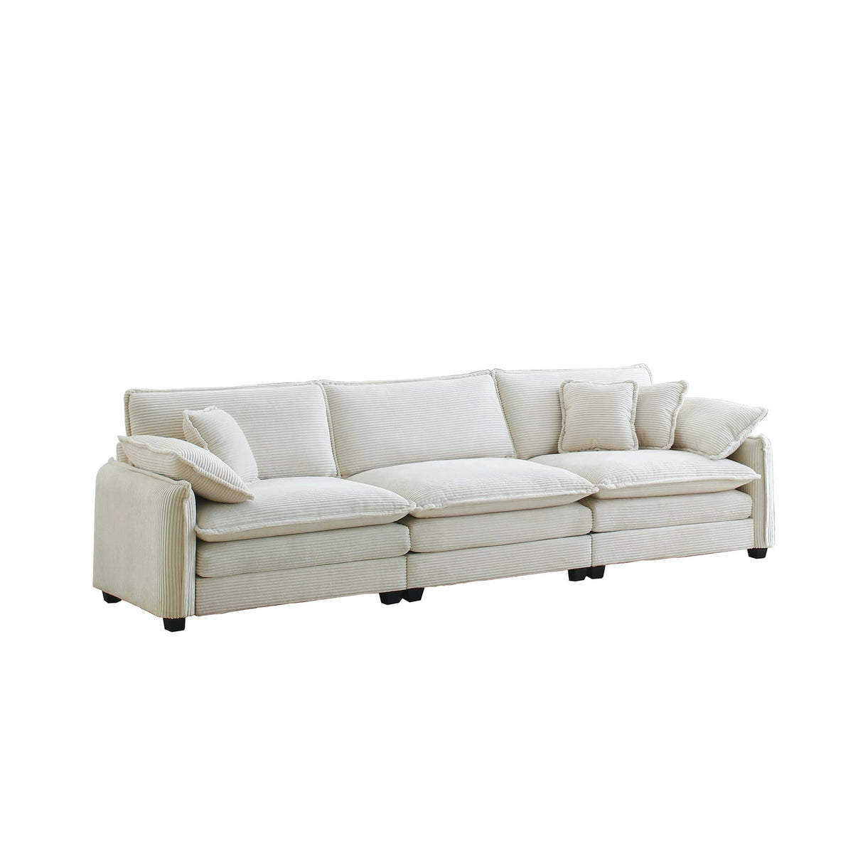 Beige Corduroy 3-Seater Sofa - Retro Mid Century Style