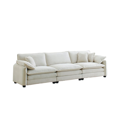 Beige Corduroy 3-Seater Sofa - Retro Mid Century Style