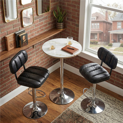 2-Pack Adjustable Bar Stools in Black PU Leather for Kitchen Island