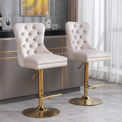 A&A Furniture Velvet Barstools - Beige Set of 2