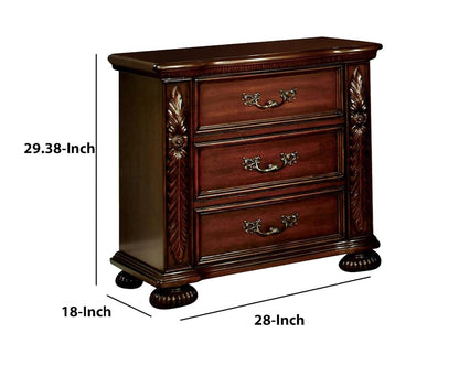 Brown Cherry 3 Drawer Bedside Cabinet Nightstand for Bedroom