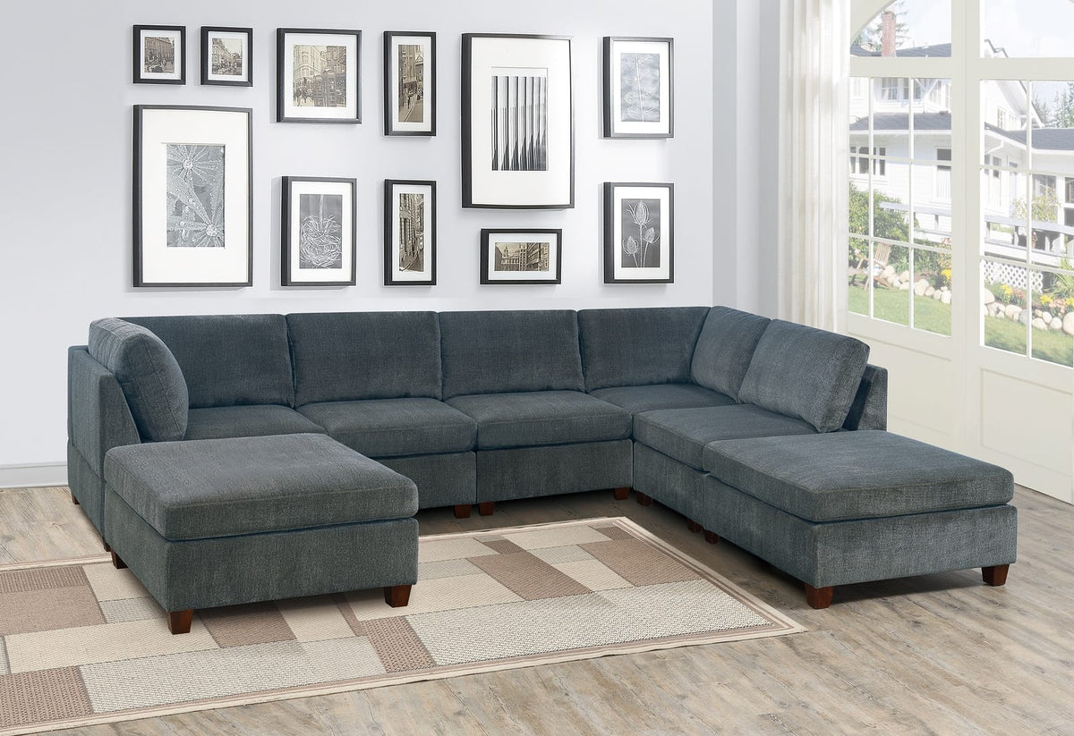 Gray Chenille Modular Sectional Living Room Couch Set