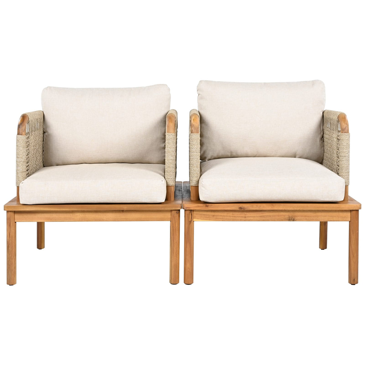 2 Person Acacia Wood Patio Seating Group Beige