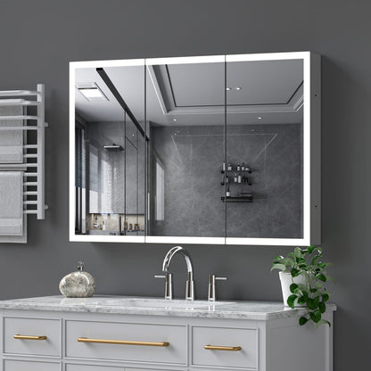 LED Medicine Cabinet with Mirror - 48x32 Inch Silver Storage for Bathroom