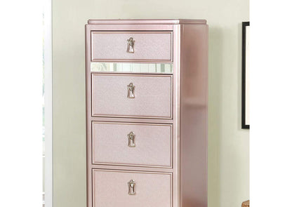 Contemporary Rose Gold Swivel Dresser - Mirror Trim Bedroom Storage