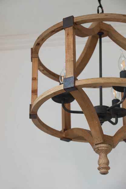 3-Light Wood Drum Chandelier - Kitchen Dining Room