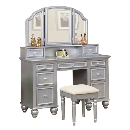 Silver Mirror Bedroom Vanity with 5 Drawers