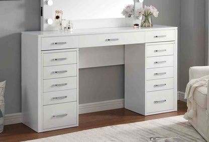 Glam Vanity Set - 5 Drawers White Solid Wood Bedroom Storage