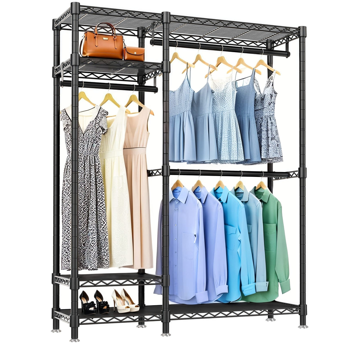 Heavy Duty Clothes Rack - Black Adjustable Shelving Unit