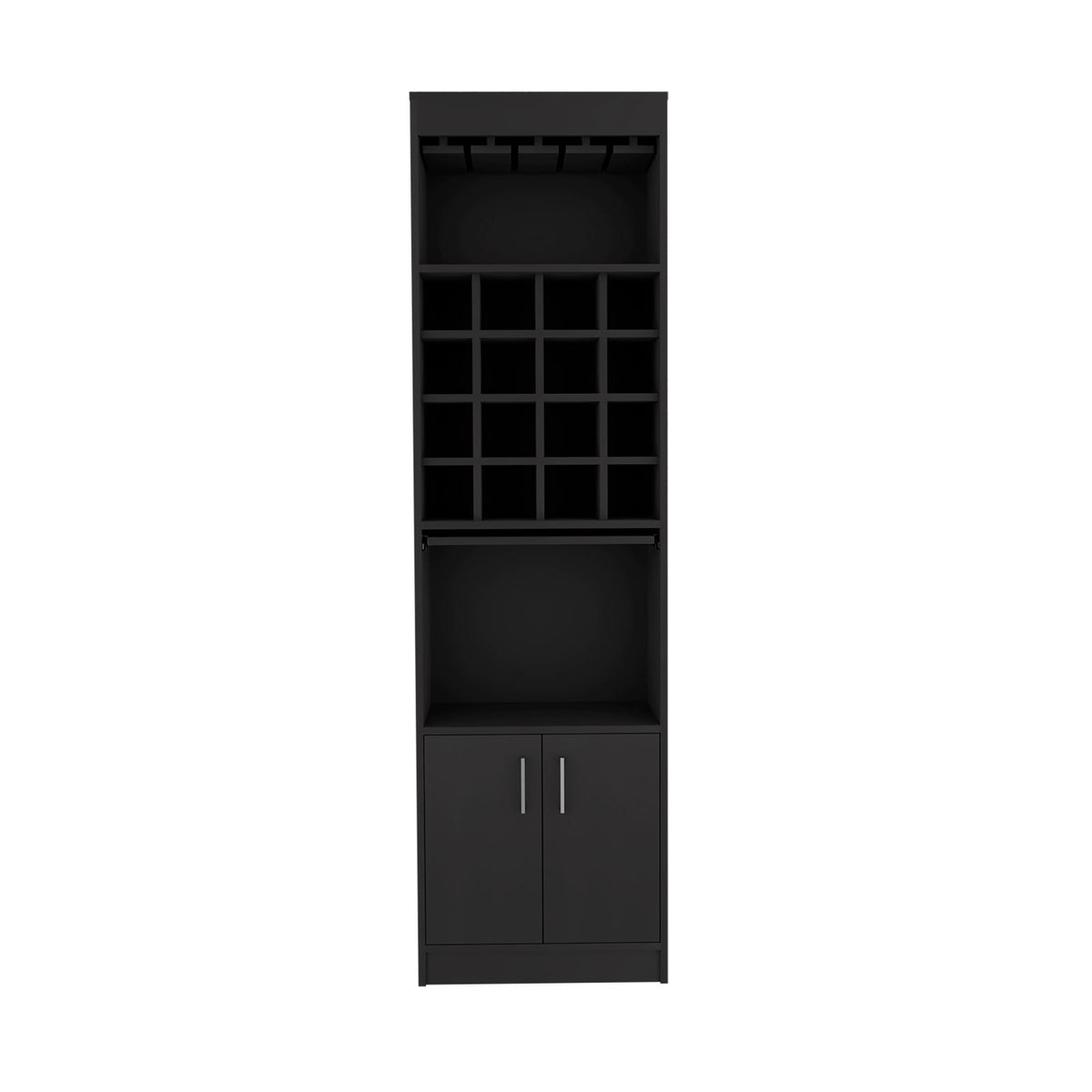 Black Wine Bar Cabinet - 16 Cubbies, 20"W