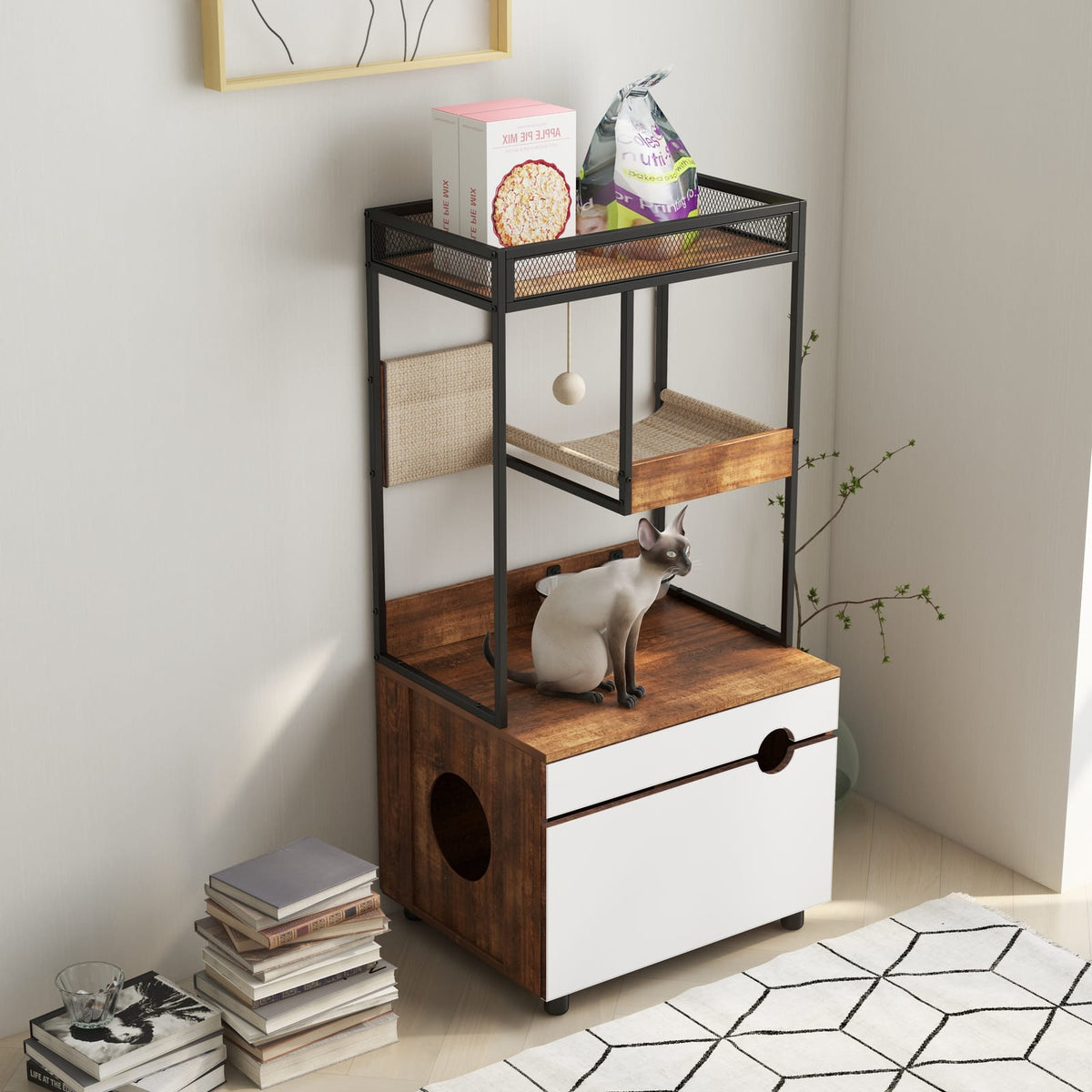 Cat Litter Box Enclosure - White Vintage Style
