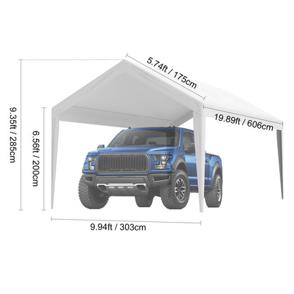 10x20 ft White Plastic Carport Canopy Cover Heavy Duty Waterproof