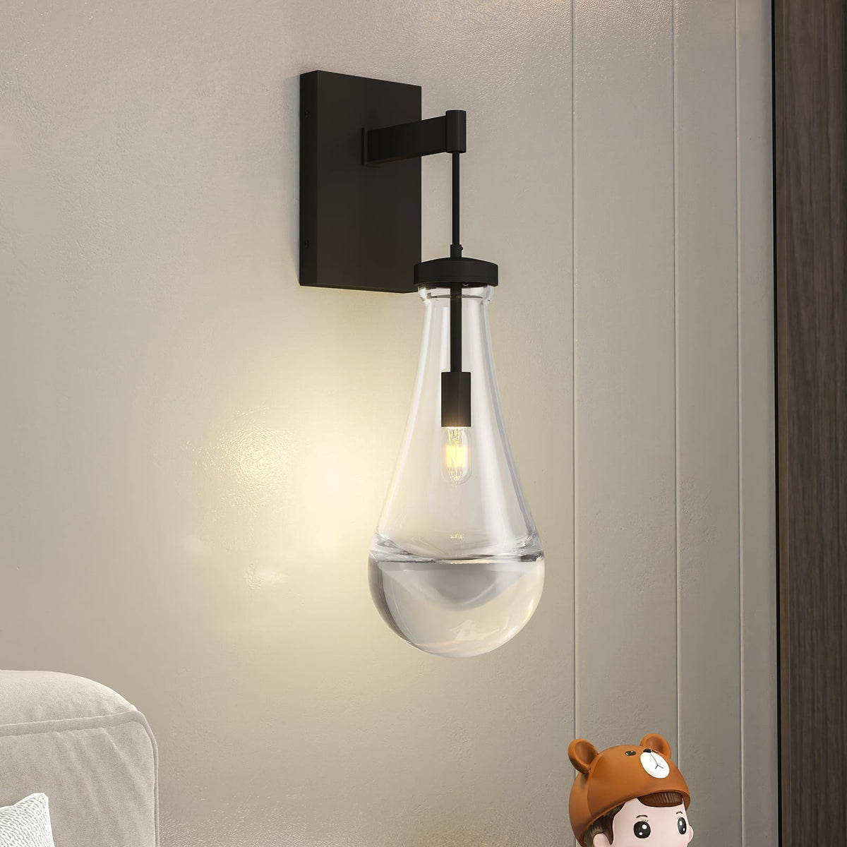 Black Iron Bathroom Sconce - Modern Raindrop Light