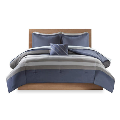 Full Striped Comforter Set - Blue & Grey Comfort