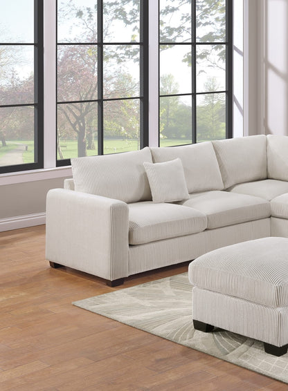 Ivory Corduroy L-Shaped Sofa - 5 Seat Sectional for Living Room