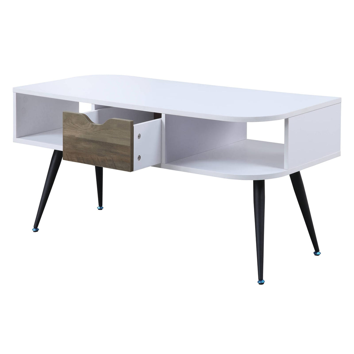 Contemporary White Black Wood Metal Coffee Table with Drawer Storage for Living Room