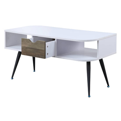 Contemporary White Black Wood Metal Coffee Table with Drawer Storage for Living Room