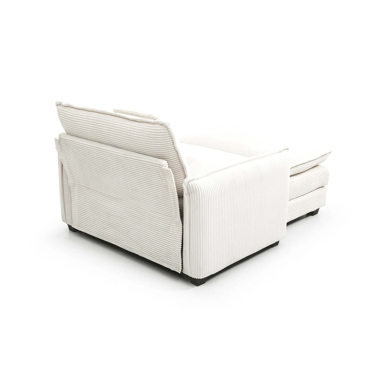 White Corduroy Single Sofa with Footstool - Bedroom or Living Room