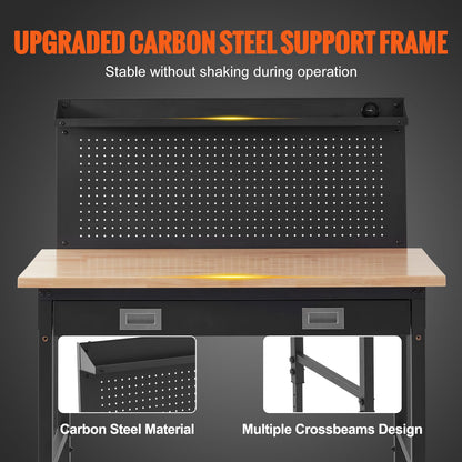 Adjustable Height Workbench - 28" x 24" Wood & Steel Desk for Garage or Home Office